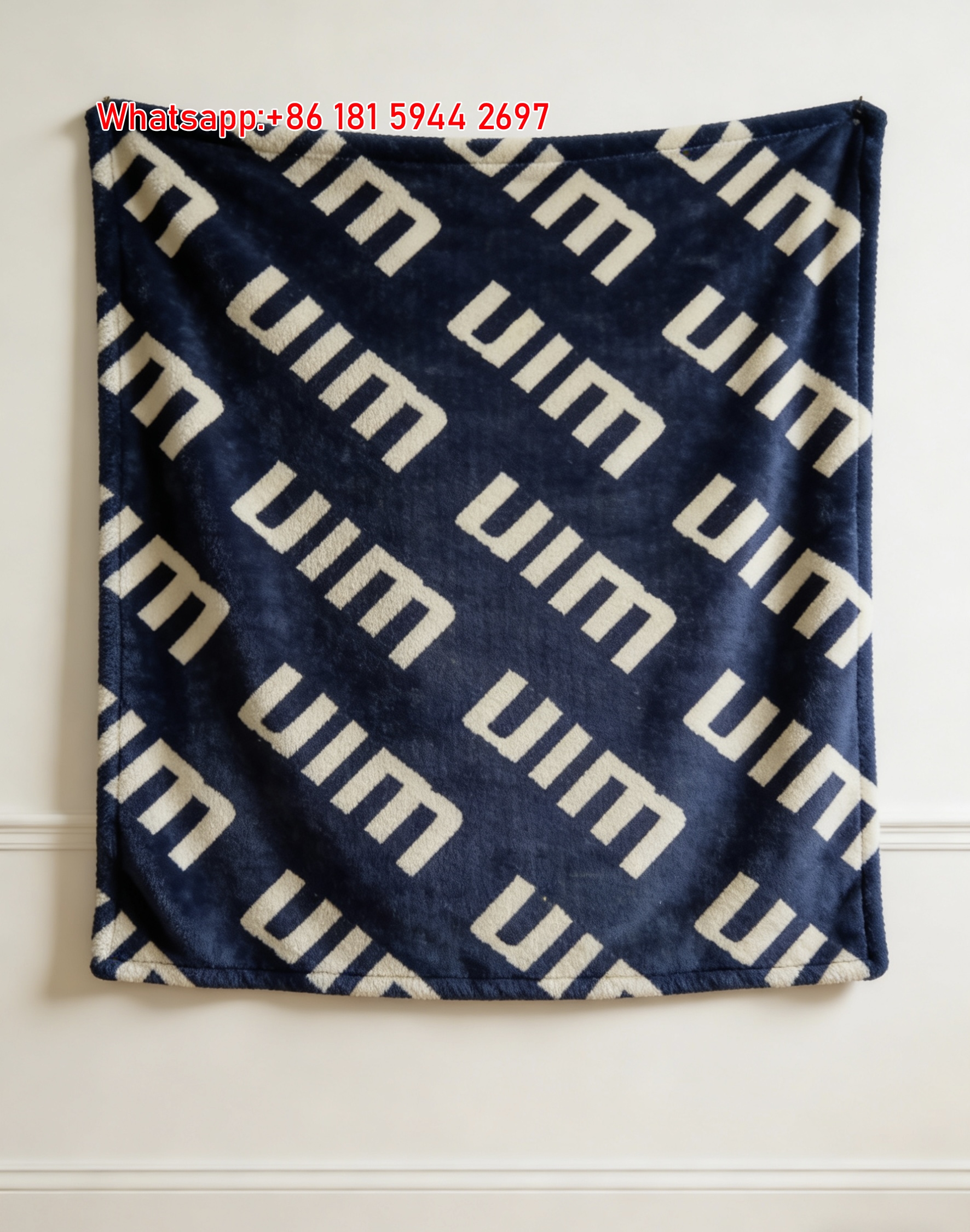 Miu Miu Denim Blue Monogram Print Flannel Throw Blanket IMG_0447